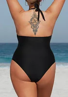 Plus Plunge Palm Printed One Piece Swimsuit