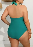 Plus Two Tone Twist Front One Piece Swimsuit