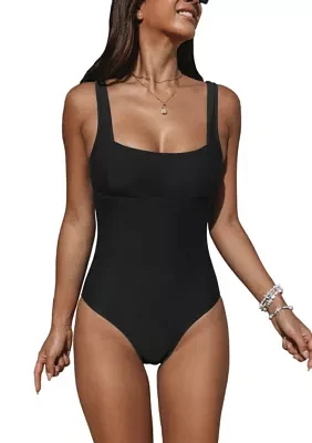 Women's Paneling Square Neck One Piece Swimsuit