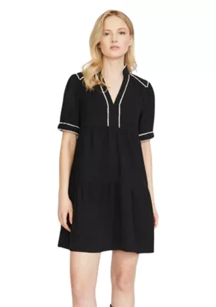 Women's Short Sleeve Tiered Dress with Diamond Trim