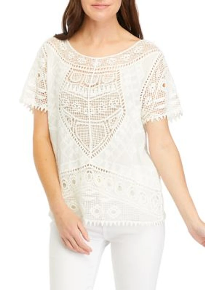 Women's Short Sleeve Crocheted Top