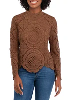 Women's Long Sleeve Eyelet Top