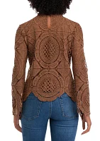 Women's Long Sleeve Eyelet Top