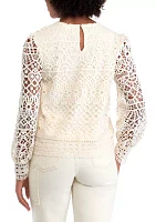 Women's Long Sleeve Crew Neck Lace Blouse