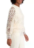 Women's Long Sleeve Crew Neck Lace Blouse