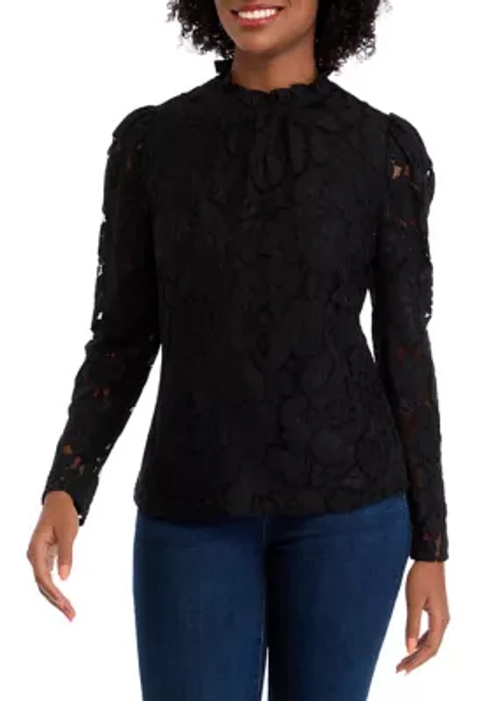 Women's Long Sleeve Mock Neck Lace Blouse