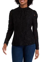 Women's Long Sleeve Mock Neck Lace Blouse