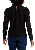 Women's Long Sleeve Mock Neck Lace Blouse