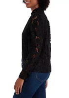 Women's Long Sleeve Mock Neck Lace Blouse