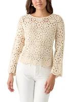 Women's Long Sleeve Crochet Sweater Top