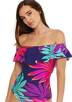 Wailea Off the Shoulder Ruffle Tankini Swim Top