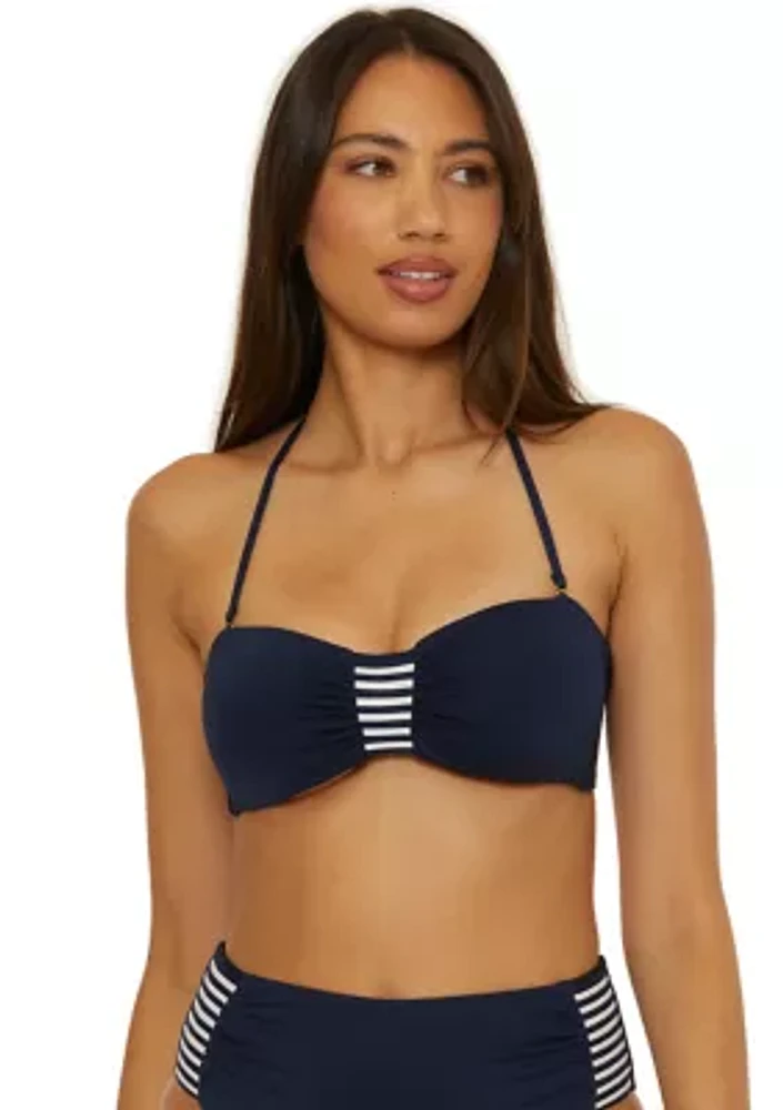 Solid Monaco Stripe Tab Bandeau Swim Top