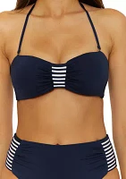 Solid Monaco Stripe Tab Bandeau Swim Top