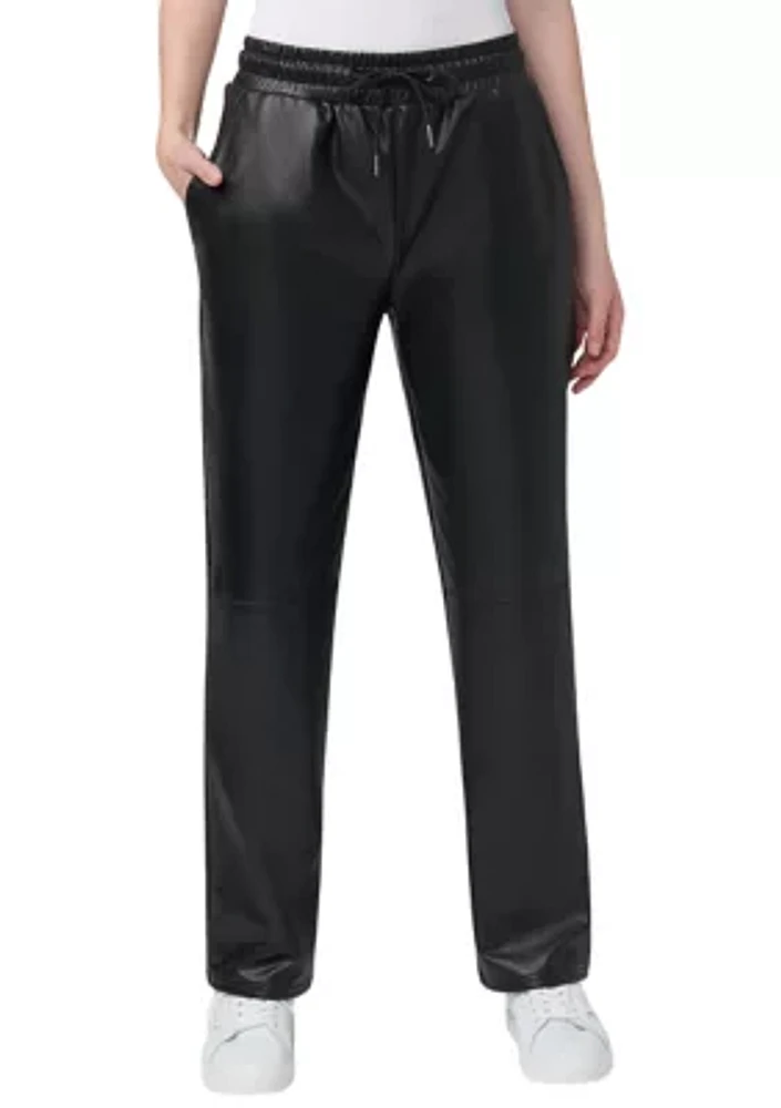 Women's High Rise Straight Leather Pants