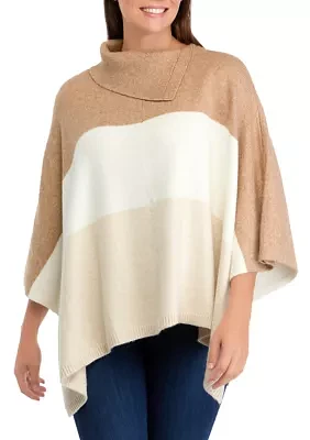 Women's Cable Stitch Color Block Poncho