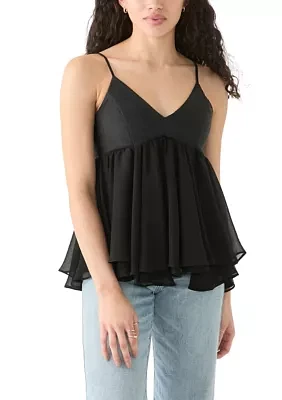 Women's Leather Chiffon Tank Top