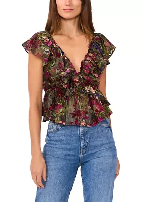 Women's Burnout Printed Velvet Top