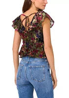 Women's Burnout Printed Velvet Top