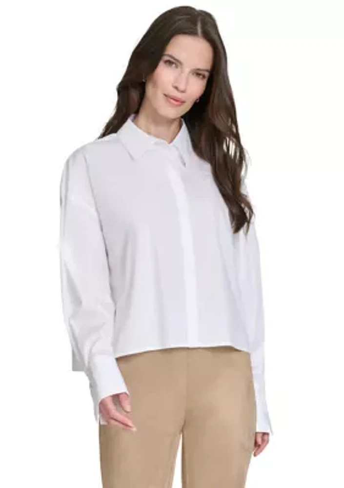 Women's High Low Classic Button Up Top