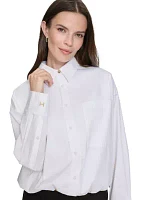 Women's Elastic Waist Button Up Top