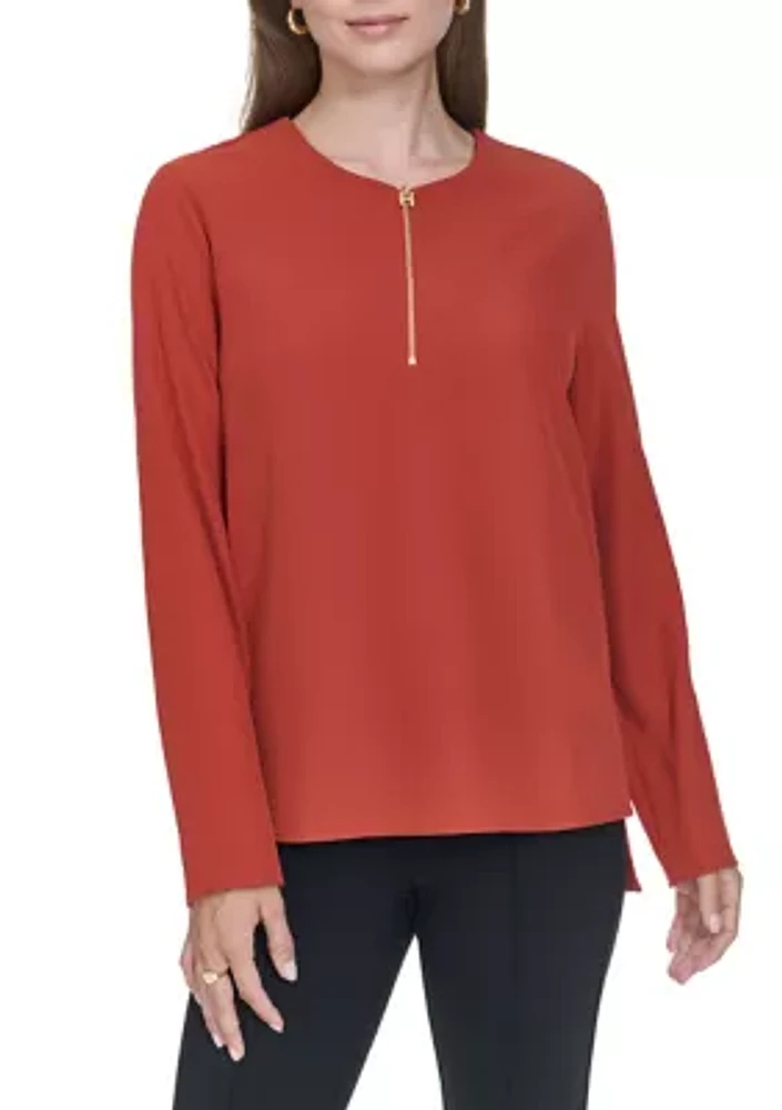 Women's Long Sleeve Zip Neck Top