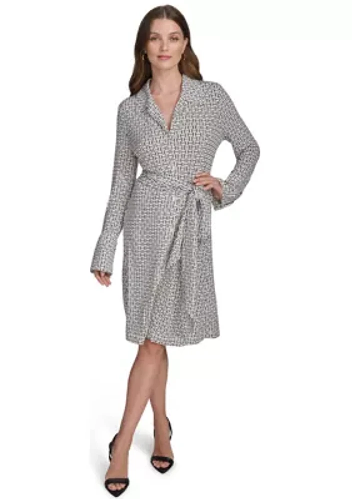 Women's Tie Waist Collared Shirt Dress