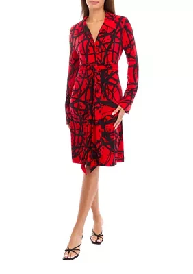 Women's Tie Waist Collared Shirt Dress