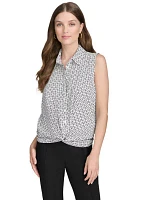 Women's Sleeveless Twist Front Button Up Top