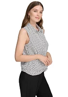 Women's Sleeveless Twist Front Button Up Top