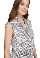 Women's Sleeveless Twist Front Button Up Top