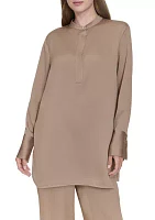 Women's Long Sleeve Covered Placket Textured Tunic Top