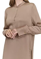 Women's Long Sleeve Covered Placket Textured Tunic Top