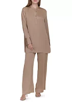 Women's Long Sleeve Covered Placket Textured Tunic Top