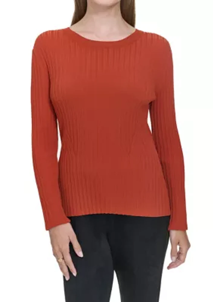 Women's Long Sleeve Crew Neck Ribbed Sweater