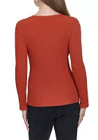 Women's Long Sleeve Crew Neck Ribbed Sweater