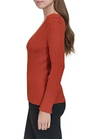 Women's Long Sleeve Crew Neck Ribbed Sweater