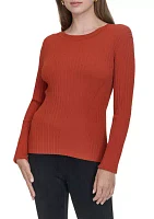 Women's Long Sleeve Crew Neck Ribbed Sweater