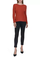 Women's Long Sleeve Crew Neck Ribbed Sweater