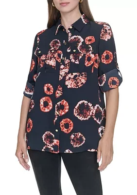 Women's Roll Tab Printed Shirt