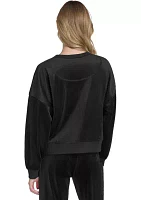 Women's Long Sleeve Pullover Rib Velour Crew Neck Sweatshirt