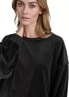 Women's Long Sleeve Pullover Rib Velour Crew Neck Sweatshirt