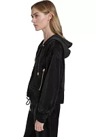 Women's Long Sleeve Zip Front Rib Velour Jacket