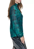 Women's Blouson Sleeve Printed Blouse