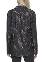 Women's Split Neck Printed Blouse