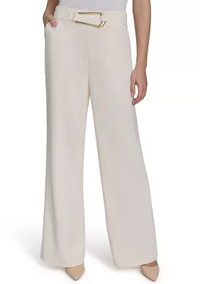 Women's Wide Leg Hardware Scuba Crepe Pants