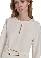 Women's Long Sleeve Split Neck Hardware Waist Tunic