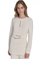 Women's Long Sleeve Split Neck Hardware Waist Tunic