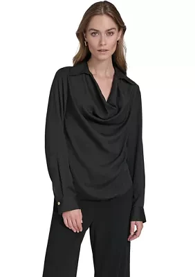 Women's Long Sleeve Cowl Neck Blouse