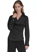 Women's Long Sleeve Cowl Neck Blouse