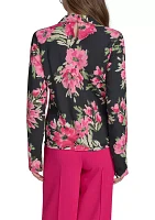 Women's Long Sleeve Cowl Neck Floral Blouse